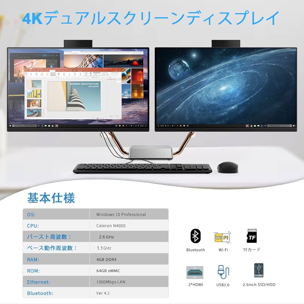 Amazon.co.jp: SNUNMUミニPC Windows10 Pro、4K HD 2画面同時